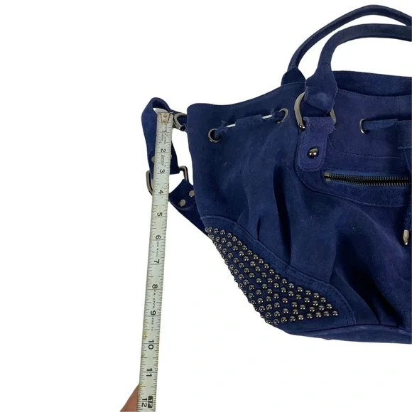 Tarah Smith Handbag Purse Tote Suede Studded Detail  Blue - Picture 8 of 11